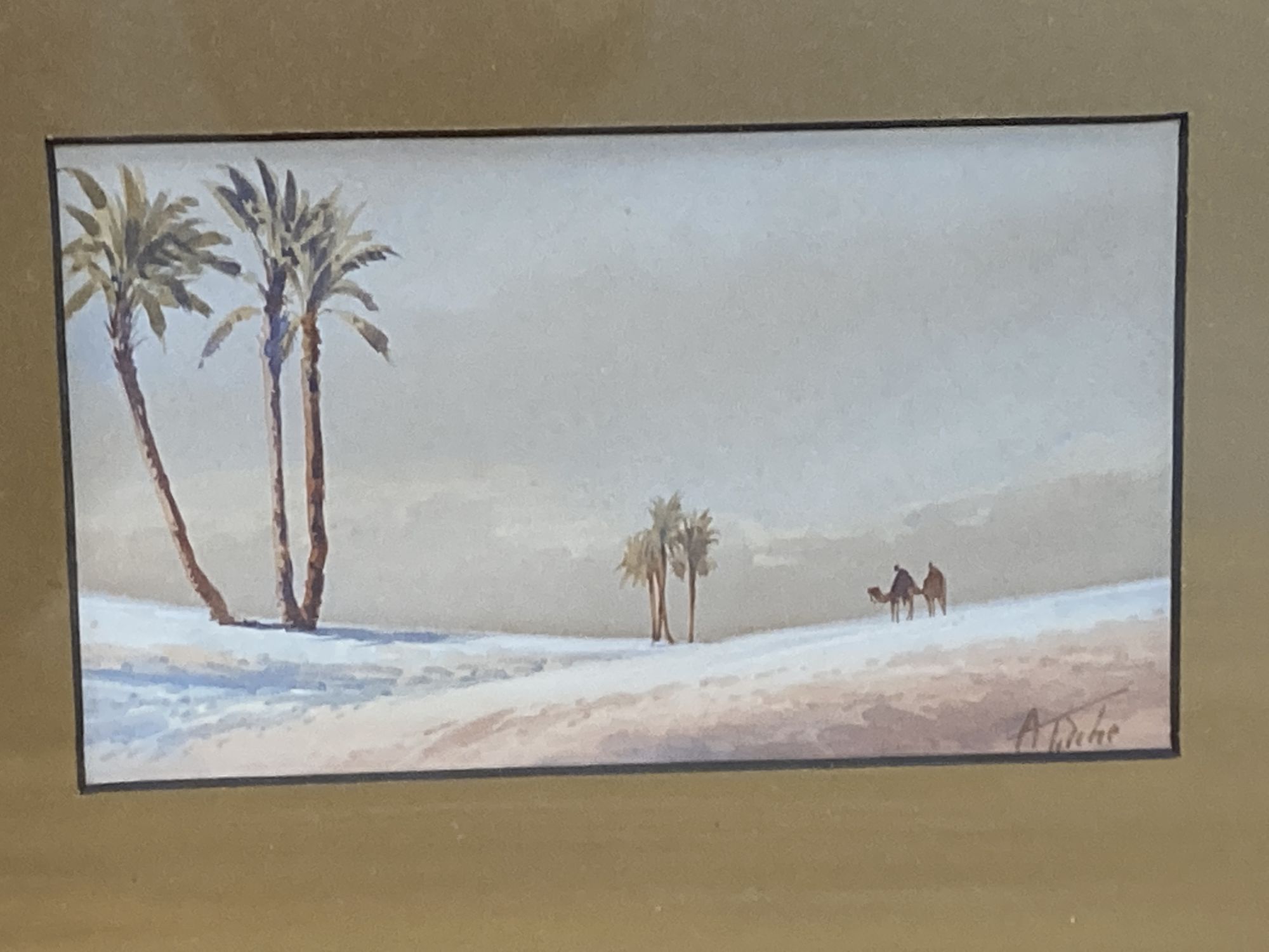 pair watercolour desert scenes, a study of girls and a donkey after Birkett Foster and sketch attrib. George Hayter